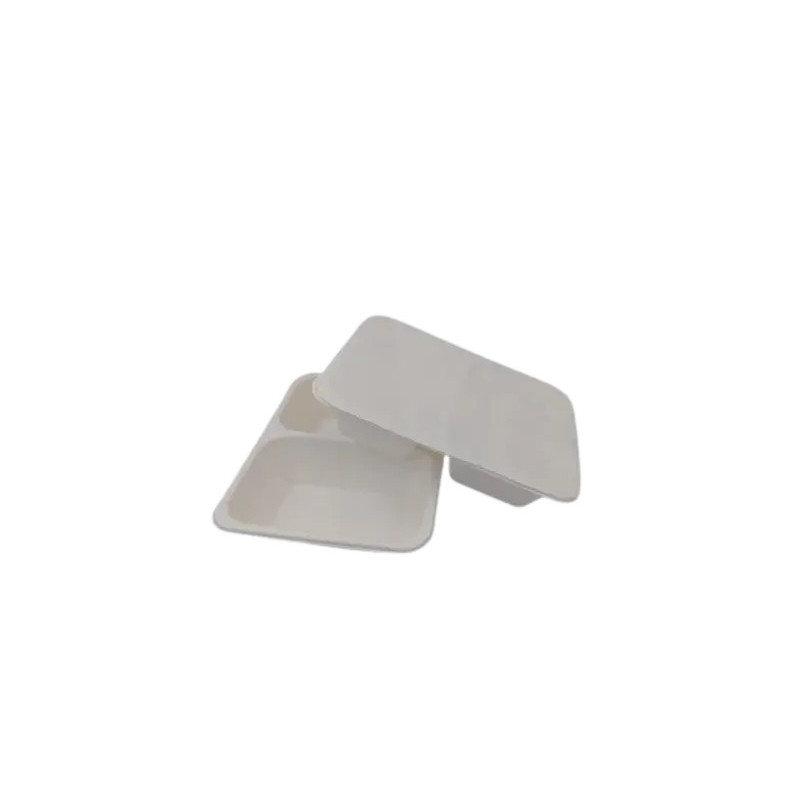 Pojemnik do zgrzewu z trzciny cukrowej 2-komorowy 227x178x50mm biały
