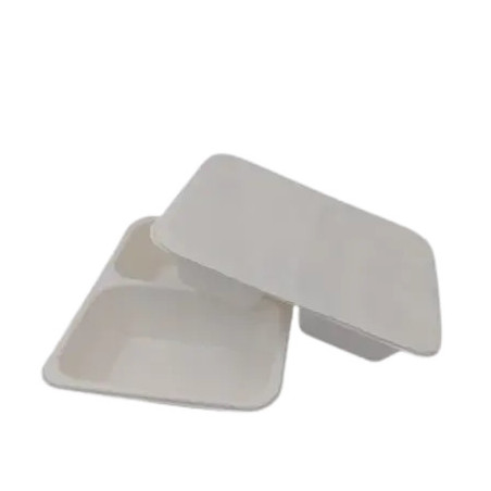 Pojemnik do zgrzewu z trzciny cukrowej 2-komorowy 227x178x50mm biały