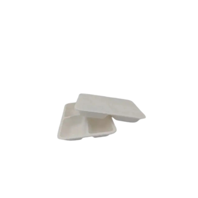 Pojemnik do zgrzewu z trzciny cukrowej 3-komorowy 227x178x50mm biały