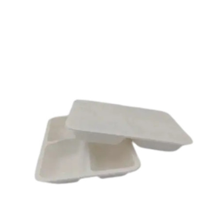 Pojemnik do zgrzewu z trzciny cukrowej 3-komorowy 227x178x50mm biały