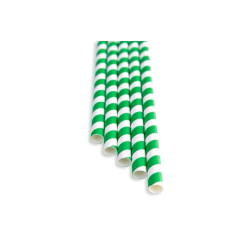 Słomka papierowa ø8mm 197mm zielone paski a'100