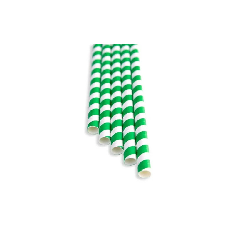 Słomka papierowa ø8mm 197mm zielone paski a'100 Słomka papierowa ø8mm 197mm zielone paski a'100